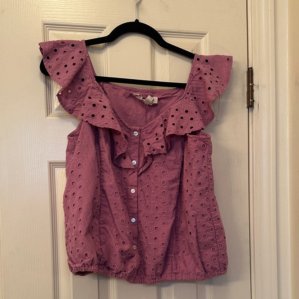 Dolan Mauve Eyelet Ruffle Blouse